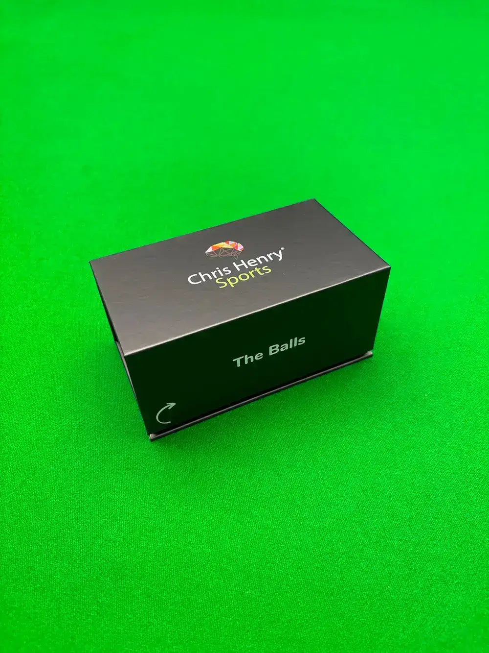 Black box with 'Chris Henry Sports' branding on a snooker table