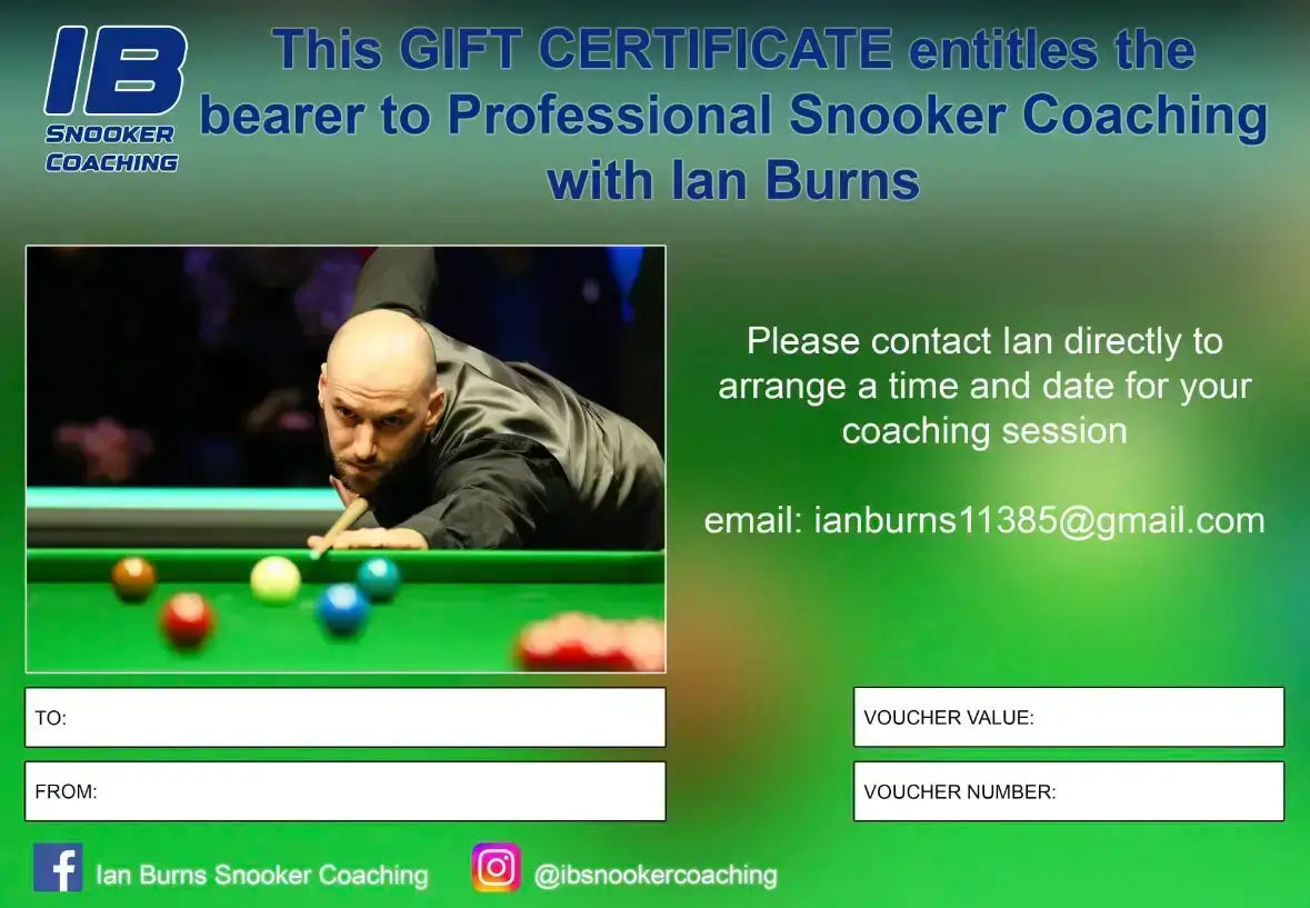 one hour coaching gift certificate for snooker coaching with pro snooker player ian burns