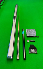 a snooker cue cue case cue extension and other snooker accessories on a snooker table