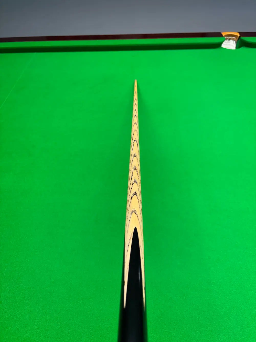 Snooker cue on a green snooker table