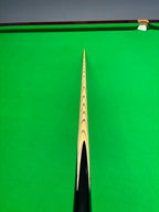 Snooker cue on a green snooker table