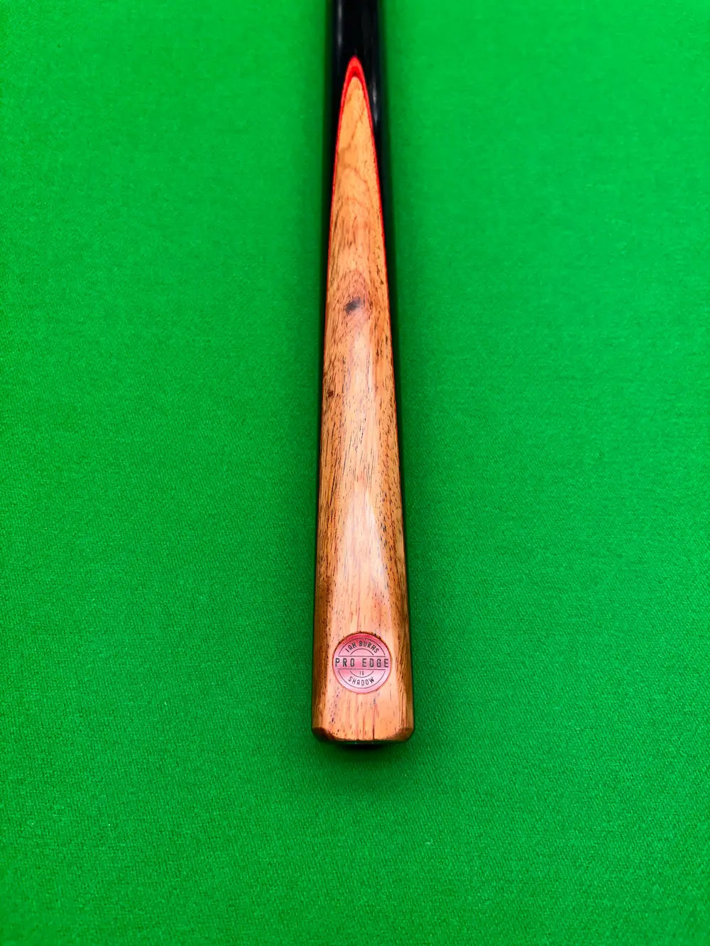 pro edge snooker cue with an Ebony and Orange Padauk with red veneer