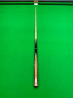 3/4 snooker cue on a snooker table Ebony, Makha Burl and Bungor Burl by pro edge snooker