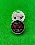 a transparent box of medium snooker tips on a snooker table