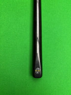 black ebony pro edge precision snooker cue on green snooker table