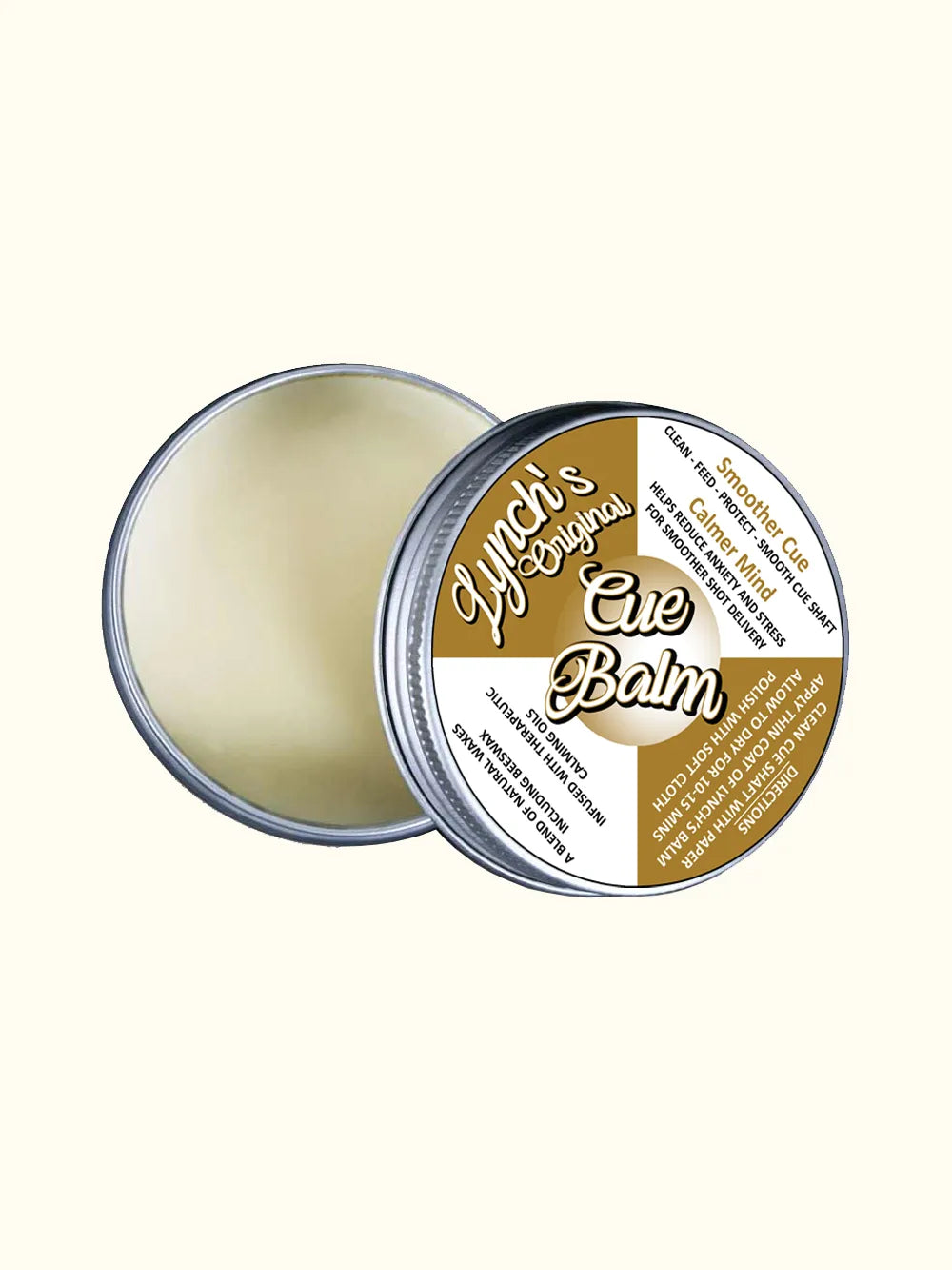 cue Balm container with lid open on a white background